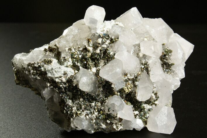 Iridescent Pyrite on Columnar Calcite Crystals - Fluorescent! #330128